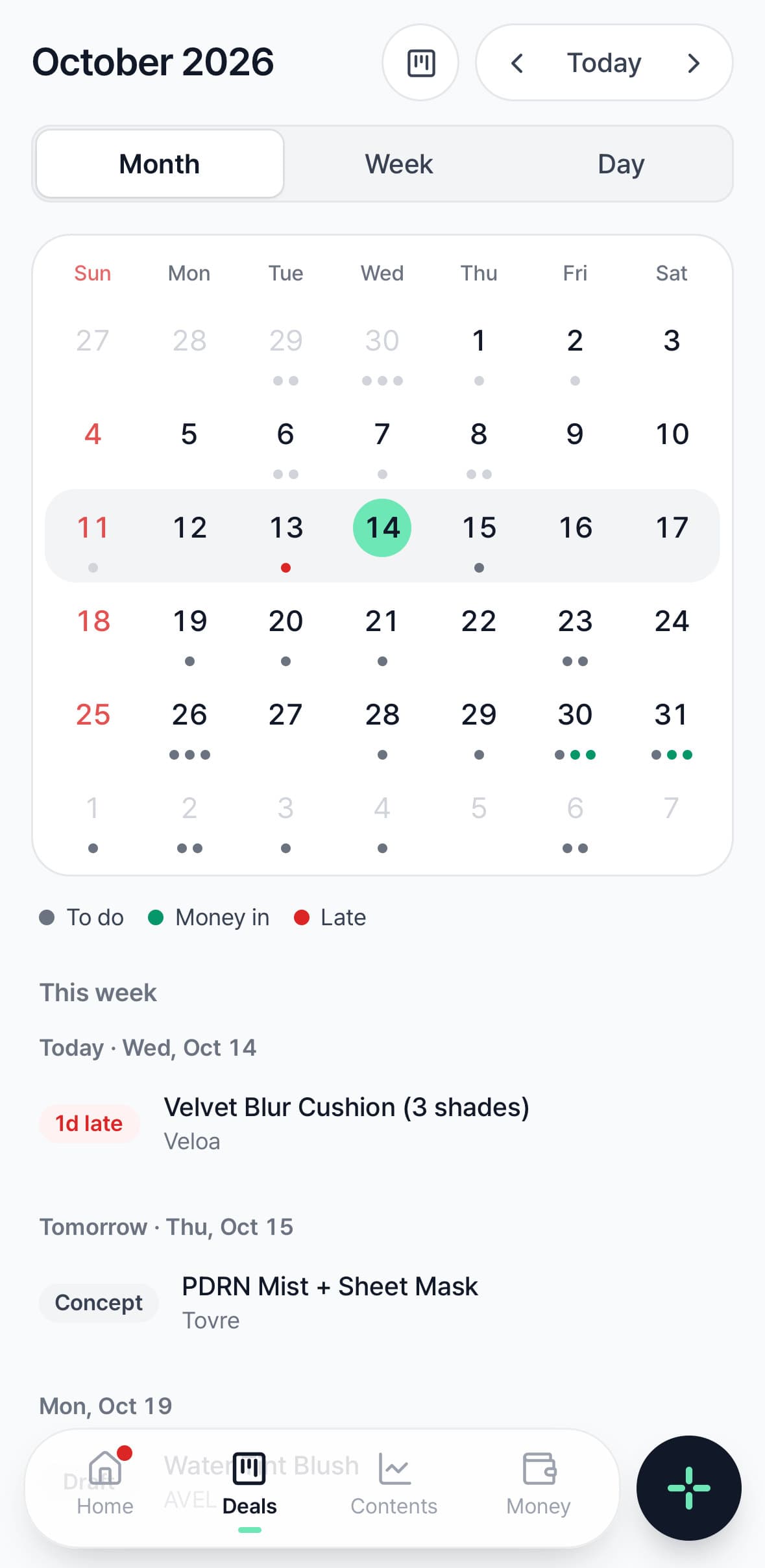 Calendar on a phone — October with this week highlighted and the agenda below
