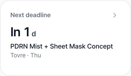 Next deadline tomorrow — the Tovre PDRN mist + sheet mask concept